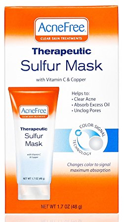 AcneFree Sulfur Mask 1.7 oz with Vitamin C and Copper, Acne Treatment for Clearing Acne, Absorbing Excess Oil and Unclogging Pores