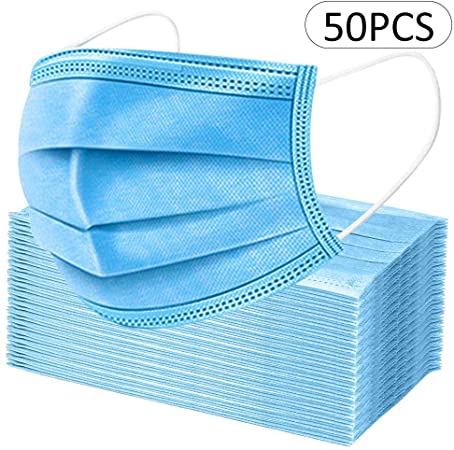 Goffdey 50Pcs Disposable Face 𝐌𝐀𝐒𝐊 with 3 Layer Filter, 3 Ply Filter Breathable Safety 𝐌𝐀𝐒𝐊 with Elastic Earloop