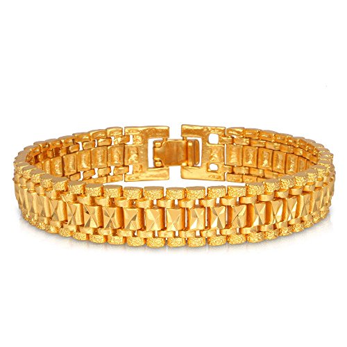 U7 Jewelry Fashion 18K Gold Plated Men's Link Bracelet Carving Wistband, 17mm, 8 Inch