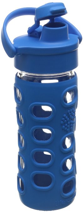Lifefactory 12-Ounce BPA-Free Glass Water Bottle with Flip Cap & Silicone Sleeve, Ocean