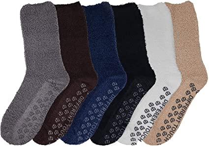 6 Pairs Men’s Women Soft Winter Cozy Fuzzy Slipper Socks, Soft Hospital Lounge Crew Socks
