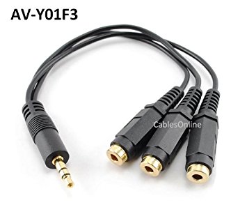 CablesOnline 3.5mm (1/8") TRS Male Plug to 3x Female Stereo Audio Splitter, (AV-Y01F3)