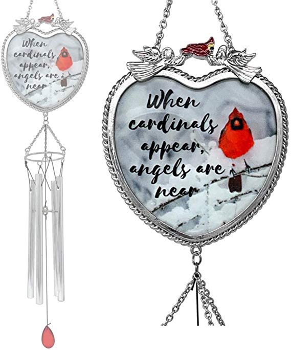 BANBERRY DESIGNS Memorial Windchimes - When Cardinals Appear Angels are Near - Red Cardinal Wind Chime with a Remembrance Saying