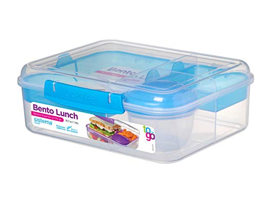 Sistema 216712 To To Go Collection Bento Lunch Box, Large, Clear/Blue Klips