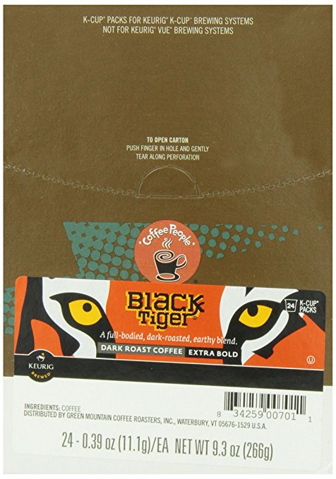 Coffee People Black Tiger Dark Roast, 24-Count K-Cup Portion Pack for Keurig Brewers
