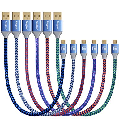 Micro USB Short Cords, Fasgear 6 pcs 1ft / 30cm Nylon Braided Micro USB Cable With Gold-Plated Navy-Blue Connector For Samsung, LG, HTC, Nokia, Android Phone And More (6pcs Colorful Cables)