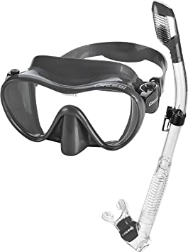 Cressi Italian Boutique Collection - Tempered Glass Lens Frameless Scuba Snorkeling Dive Mask - Splash Guard Dry Snorkel Set