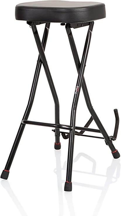 Gator Frameworks Foldable Guitar Stool with Padded Seat and Rear Mounted Guitar Hanger; (GFW-GTRSTOOL)
