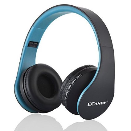 Ecandy Bluetooth Wireless Over-ear Stereo Headphones WirelessWired Headsets with Microphone for Music Streaming For iPhone 6s 6 5s 4s iPad iPod Samsung Galaxy Smart Phones Bluetooth DevicesBlue