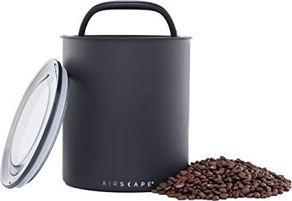 Airscape Coffee Storage Canister (2.2 lb Dry Beans) - Extra Large Kilo Size Food Container, Patented Airtight Lid with Two Way Valve Pushes Air Out to Preserve Food Freshness (Matte Black)