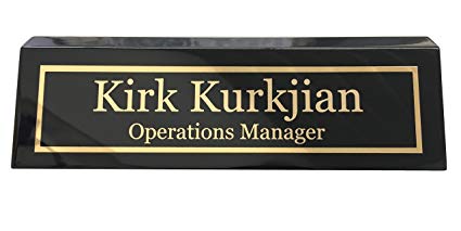 Personalized Business Desk Name Plate, Black Piano Finish - Free Engraving