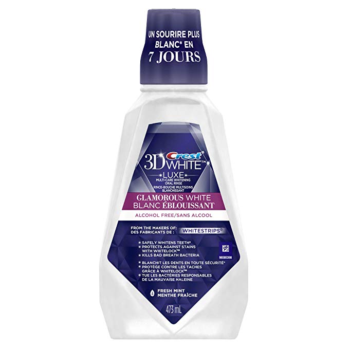 Crest 3D White Glamorous Whitening Mouthwash, Protects Against Stains, Fresh Mint, 473 ml