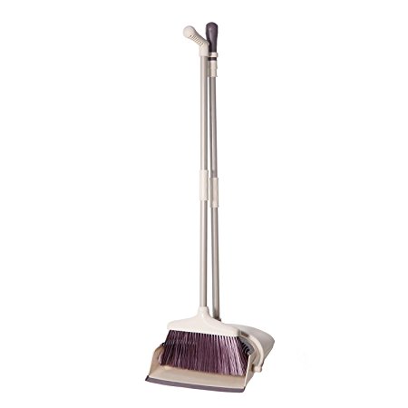 Dust pan and Broom Combi Artifact Standing Upright Foldable Set Home or Office Sweep (Cream)