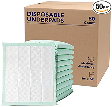 Premium Disposable Chucks Underpads 50 Pack Case Bulk Supply, 30" x 36" - Highly Absorbent Bed Pads for Incontinence and Senior Care - Green Color - Leak Proof Protection
