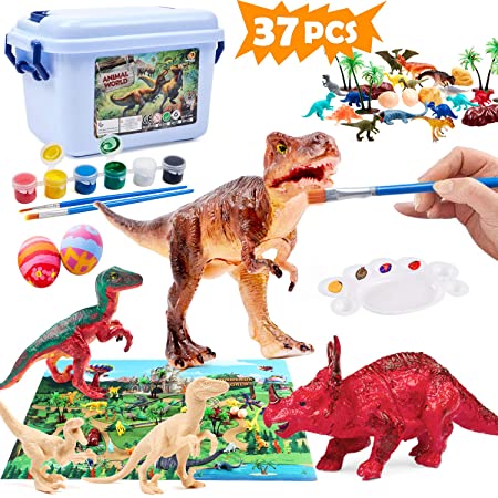 Toyssa 3D Painting Dinosaurs DIY Dinosaur Arts and Crafts Decorate Your Own Dinosaur Figurines with Play Mat for Kids Boys Girls