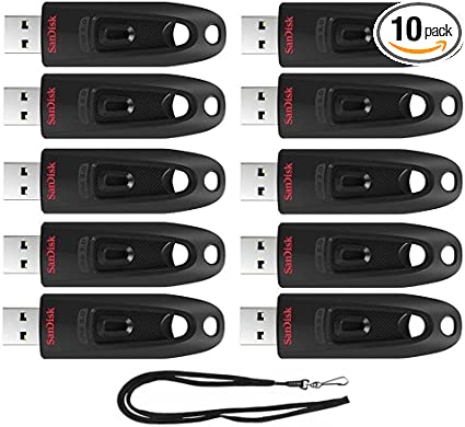 SanDisk 16GB Ultra 130MB/s USB 3.0 Flash Drive SDCZ48-016G Bundle with (1) GoRAM Black Lanyard (16GB, 10 Pack)