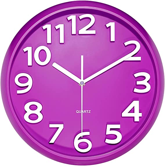 Plumeet 13'' Large Wall Clock - Silent Non-Ticking Quartz Wall Clocks for Living Room Decor - Modern Style Suitable for Home Kitchen Office - Battery Operated (Purple)