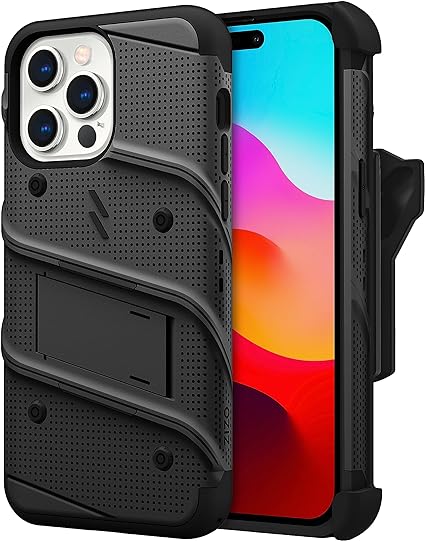 ZIZO Bolt Bundle for iPhone 15 Pro Max Case with Screen Protector Kickstand Holster Lanyard - Black