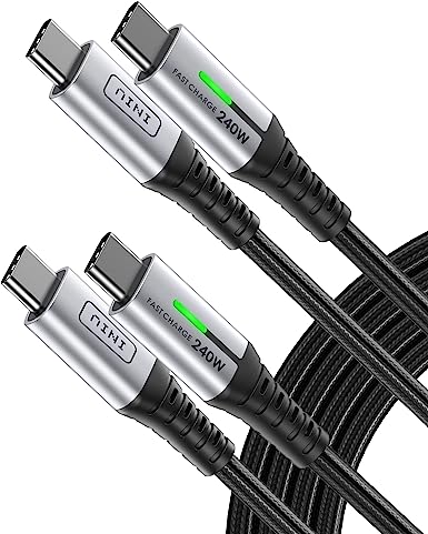 INIU 240W USB C Charger Cable,【2 Pack】 2m/6.6ft PD3.1 USBC to USBC Cable Downward Compatible with 140W 100W Fast Charging, 480 Mbps Type C Cable for MacBook Pro Dell XPS Samsung S23 Pixel Switch iPad