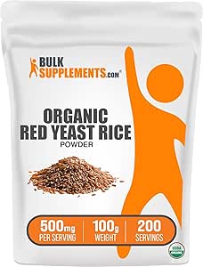 BulkSupplements.com Organic Red Yeast Rice Powder - Red Yeast Rice Supplement, for Heart Health - Vegan-Friendly, 500mg per Serving, 100g (3.5 oz) (Pack of 1)