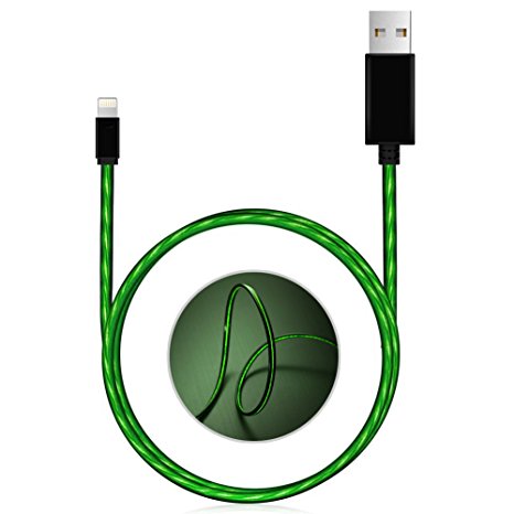 iPhone Charger Areson 3.0ft Visible Flowing 8Pin LED Lightning to USB Cable LED Sync & CHarging Cord Compatible with iPhone 7 7 Plus 6 6s 6 plus 6s plus, iPhone 5 5s 5c,iPad, iPod and More (Green)