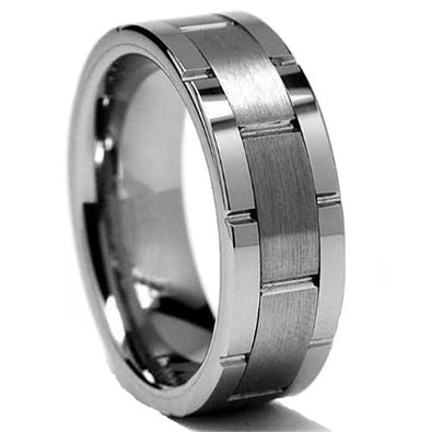 King Will Men's 8mm Classic Flat-top Brushed Center Tungsten Ring Grooved Wedding Band Size 7-14