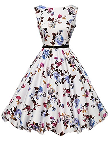 GRACE KARIN BoatNeck Sleeveless Vintage Tea Dress with Belt