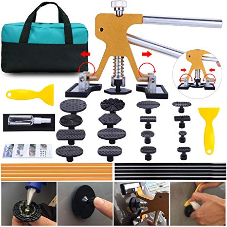 ARISD PDR Paintless Dent Repair Kits - Adjustable Gold Dent Lifter Puller Tool，Pops a Dent Puller Kit for Car Door Dings and Hail Damage Repair
