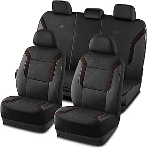 Skechers Memory Foam™ Car Seat Covers, Air Cool Mesh Thick Seat Covers, Seat Cover Full Sets, Airbag Compatible, Automotive Comfort & Protection for Most Cars,Vans,Trucks, SUVs(Brown,Full Set)