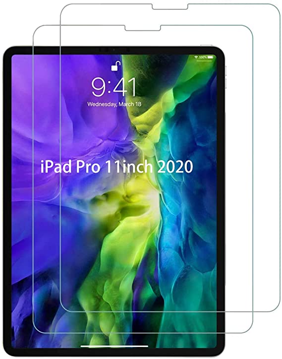 OKP [2 Pack] Screen Protector for iPad Pro 11 inch (2020 & 2018 Models), Clear Tempered Glass Film Tablet Screen Protector Compatible with Face ID and Apple Pencil, High Touch Sensitivity