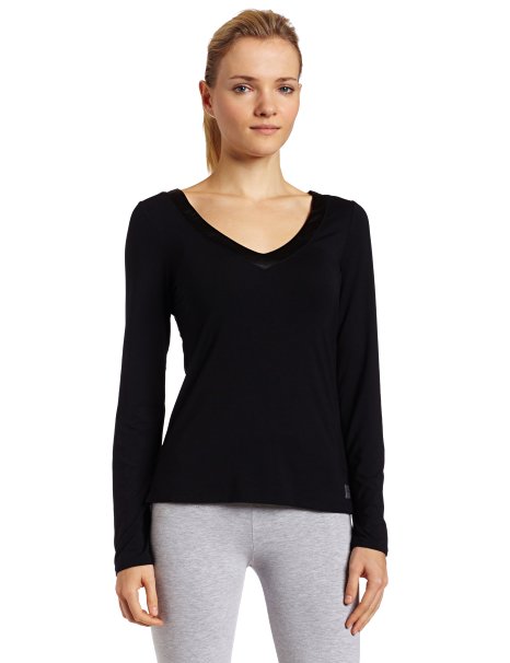 Calvin Klein Women's Essentials With Satin Long-Sleeve V-Neck Top