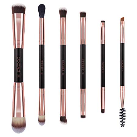 Docolor Makeup Brushes Duo End 6Pieces Professional Make Up for Eyeshadow Blending Powder Foundation Buffer and Contour Synthetic Cosmetic Tools