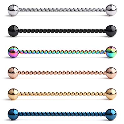 Ruifan 14 Gauge Braided Bar Industrial Barbell Cartilage Earring Body Piercing Jewelry 1 1/2 Inch(38mm)