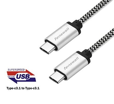 USB Type C Cable Tenswall Upgrade Super-speed Data Transfer and Fast Charging Nylon Braided Hi-speed Usb-c to Usb-c 3.1 Cable with Reversible Connetor for Apple New Macbook 12 Inch