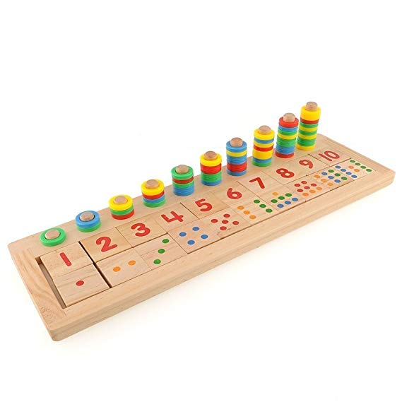 HLJgift Early Baby Learning Eductional Development Toys Montessori Wood Math Number Blocks Shape Teaching Tool Wood Board Preschool Toy Kid
