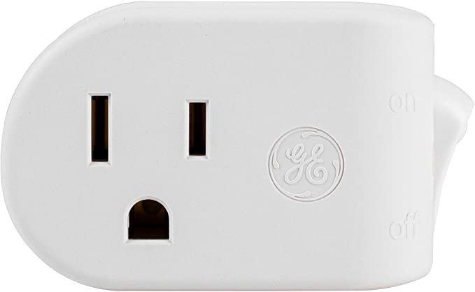 GE Grounded Outlet Power Switch, On Off Outlet Switch, 3 Prong, Plug in Switch, Outlet Adapter, Easy to Install, For Indoor Lights and Small Appliances, Energy Saving, UL Listed, White, 25511