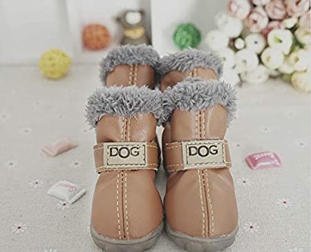 Pihappy Warm Winter Little Pet Dog Boots Skidproof Soft Snow Play Anti-Slip Sole Paw Protectors Small Puppy Shoes 4PCS (L, Brown)