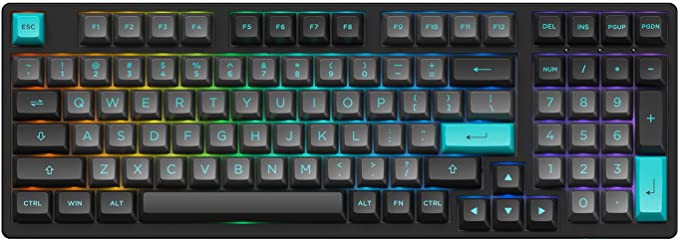 Akko Black&Cyan 3098 98-Key RGB Hot-swappable Mechanical Gaming Keyboard, 2.4G Wireless/Bluetooth/Wired with PBT Double-Shot Keycaps for Mac & Win (3098B, Jelly White Switches)