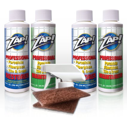 Zap Professional Restorer and Maintainer for Porcelain Tile and Grout Fiberglass and Real Metals Like Chrome Brass and Copper