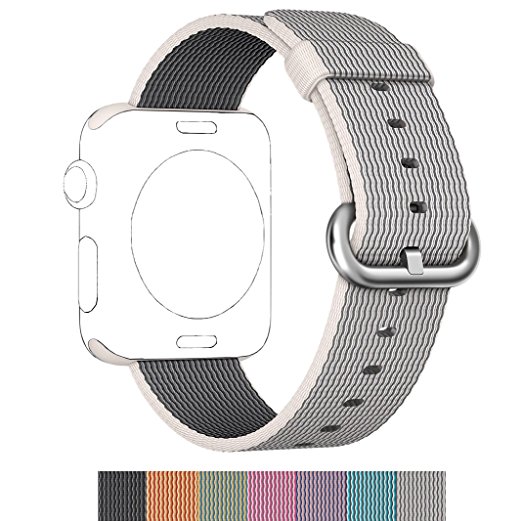 Apple Watch Nylon Band, PUGO TOP 2016 Woven Nylon Replacement Band for Apple Watch Series 2 Series 1 38mm, Pearl