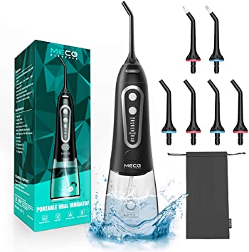 Water Flossers for Teeth, MECO Cordless Portable Water Pick Teeth Cleaner 300ML, 5 Modes and 6 Jet Tips, IPX8 Waterproof, USB Charged for 25-Days Use, Oral Irrigator for Travel, Home, Office