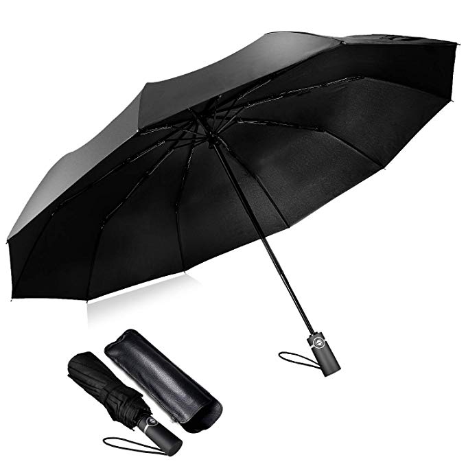 TOPLUS Umbrella, Windproof Travel Folding Golf Umbrella,Reinforced Windproof Frame, Auto Open & Close, Fast Drying Coating, Easy-Carrying Case and Slip-Proof Handle 118cm 475g (Black)