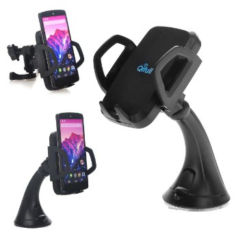 Qifull QC2015 3-Coils Qi Wireless Car Charger Dock with One Touch System Lock Air Vent bracket mount and Suction Cup mount for Google Nexus 5 4 Nokia Lumia 920 HTC Rzound Droid DNA MOTO Droid Mini Blackberry Z30 Pentax WG-3 GPS iPhone Samsung Google LG HTC and Other Qi-Enabled Phones and Tablets Black