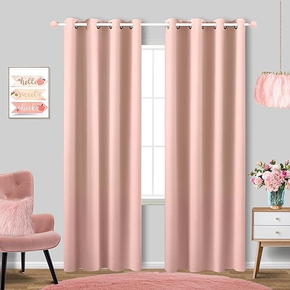 KOUFALL Cute Blackout Curtains for Bedroom,Aesthetic Pretty Thermal Insulated 2 Panels Window Baby Girls Kids Nursery Grommet Light Blocking Pastel Drapes for Living Room 84 Inch Length,Blush Pink