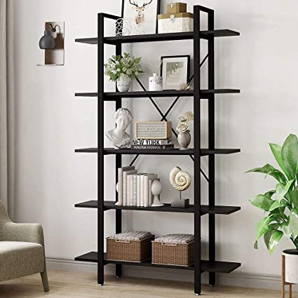 YOLEO Bookshelf Etagere Bookcase, Open 5-Tier Book Shelves for Display and Storage, Modern Simplicity Showcase Cabinet Book Case for Living Room, Home Office, Corner, 120 x 30 x 178CM (Black)