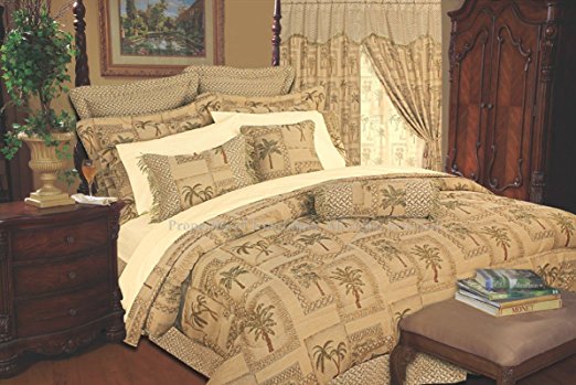 9 Piece Cal King Tapestry Palm Bedding Comforter Set
