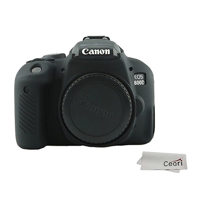 CEARI Silicone Camera Case Rubber Housing Protective Cover for Canon EOS 800D Rebel T7i Digital SLR Camera - Black