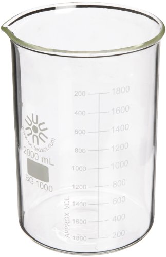 United Scientific BG1000-2000 Borosilicate Glass Low Form Beaker, 2000ml Capacity
