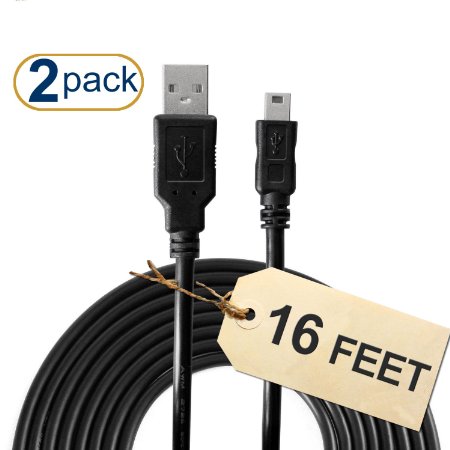 PS3 Charging Cable 2-Pack 15 Feet Long - 60 Thicker Charges at Super Speeds - USB to Mini USB - PS3 Charger - PS3 Controller Cable - PS3 Controller Charger Cable - Playstation 3 Controller Charger