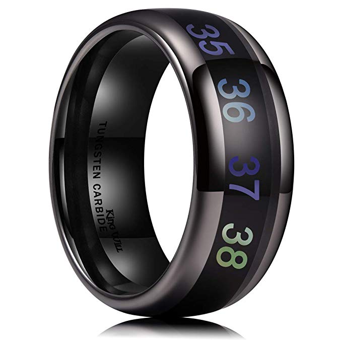 King Will Men's 8mm Black Temperature Measurement Tungsten Carbide Ring Wedding Band Polished Comfort Fit